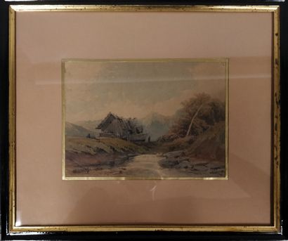 FRANTZ F., XIXe siècle,

Chalet en montagne,

aquarelle...