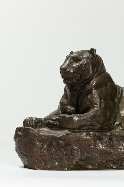 null BARYE Antoine Louis, after,

Panther of India n°1,

bronze with a light brown-green...