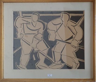 null BURTIN Marcel, 1902-1979,

The Hockey Players, 1959,

drawing in black ink over...