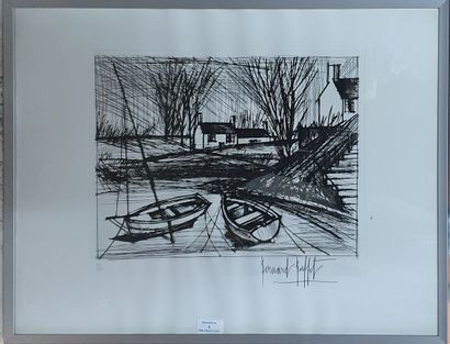 null BUFFET Bernard, 1928-1999,

Breton boats and houses,

etching in black n°66/150...