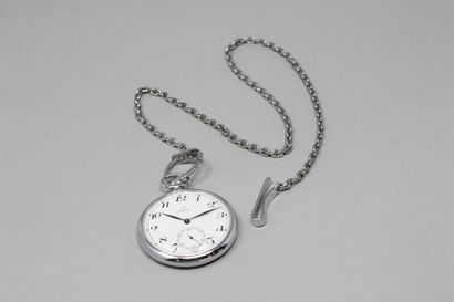 OMEGA 
Metal pocket watch with white dial...