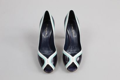 null GIANVITO ROSSI 



Pair of midnight blue, white and pale blue glazed leather...