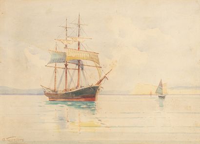 null PROSALENTIS Emilios, 1859-1926

Three-masted ship at anchor

watercolour (sun...