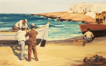 null GERMENIS Vasilis, 1896-1966

Pêcheurs et barques en bord de mer

huile sur toile,...