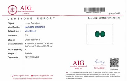 null Pairing of oval emeralds on paper. 

Accompanied by an AIG certificate indicating...