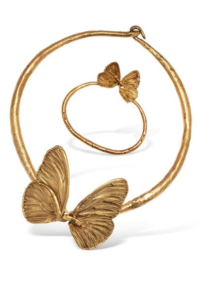 null CLAUDE LALANNE

Gilt bronze "butterfly" opening torque necklace 

Monogrammed...