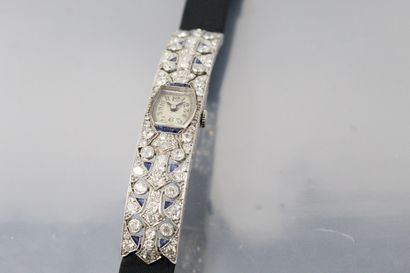 null Articulated platinum ladies' wristwatch with geometrical motifs paved with old-cut,...