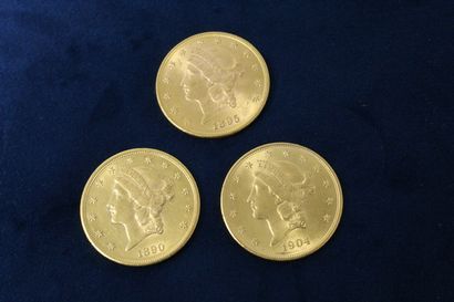 null 
Lot de trois pièces en or de 20 dollars « Liberty Head - Double Eagle » (1890S...