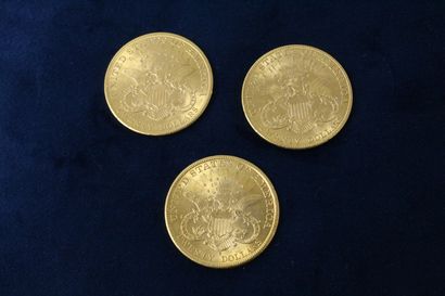 null 
Lot of three gold coins of 20 dollars "Liberty Head - Double Eagle" (1898 S;...
