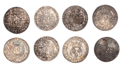 null LOUIS XV - LOUIS XVI

Lot de 8 écus d'argent : vertugadin (date et atelier illisibles),...