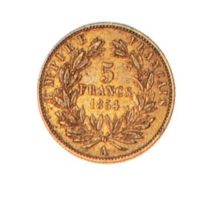 null NAPOLEON III 

5 francs or non lauré petit module, tranche striée, 1854 Paris....