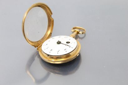 null ANONYMOUS

Late 18th century.

Gold watch. Round case on hinge, the back with...