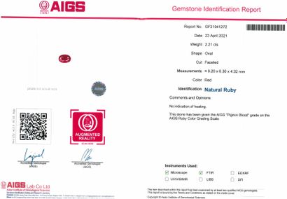 null Oval ruby on paper. 

Accompanied by an AIGS certificate indicating "pigeon's...