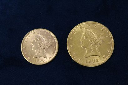 null 
Lot de deux pièces en or comprenant : 

- 5 dollars « Liberty Head Half Eagle...