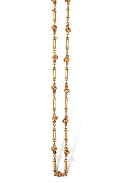 null Necklace in 18K (750) yellow gold with alternating nugget and cylinder motifs.

Length...