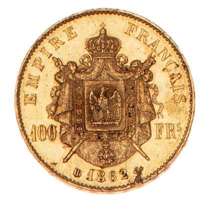 null NAPOLEON III 

100 francs gold type laurel 1862 Strasbourg

The Franc : 551.

Small...