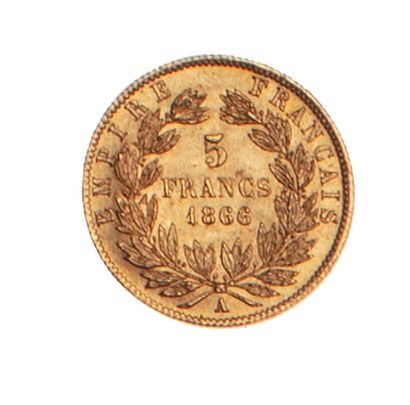 null NAPOLEON III 

5 francs or type lauré, 1866 Paris. 

Le Franc : 501.

TTB à...