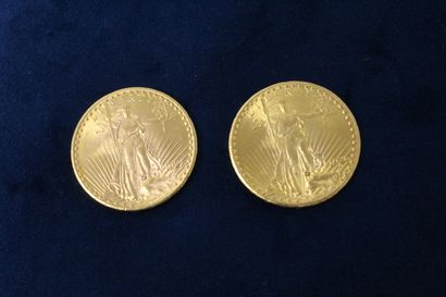null 
Lot de deux pièces en or de 20 dollars « Saint-Gaudens - Double Eagle » (1926...