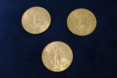 null 
Lot de trois pièces en or de 50 pesos 

TTB à SUP. 

Poids : 124.95 g. 
