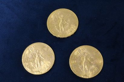 null 
Lot de trois pièces en or de 50 pesos 

TTB à SUP. 

Poids : 124.95 g. 
