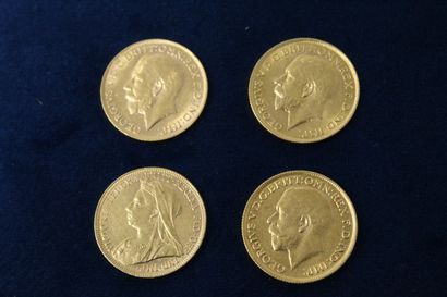 null 
Lot de quatre souverains en or comprenant : 

- 1 Victoria « old Head » (1895)

-...