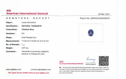null Oval Tanzanite on paper. 

Accompanied by a certificate AIG. 

Weight : 4.57...