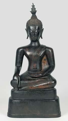 null Sujet en bronze de patine brune repré - sentant un bouddha assis dans la position...