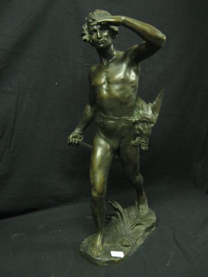 Maurice BOUVAL (1863 -1916) Bronze à patine médaille représentant un chasseur. Haut.:...