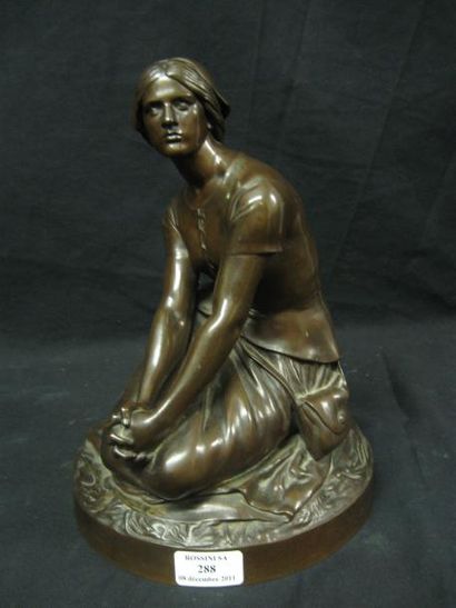 Henri Michel Antoine CHAPU (1833 -1891) Jeanne d'arc Bronze. Signé et marque du fondeur...