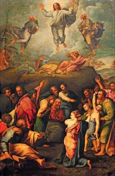 RAPHAEL Sanzio (D'après) (1483 - 1520) La Transfiguration Le Christ s'élève au sommet...