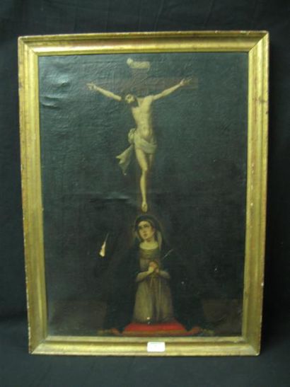 École ESPAGNOLE (Genre du XVIIe siècle) Le Christ en croix et la Vierge de Douleur...