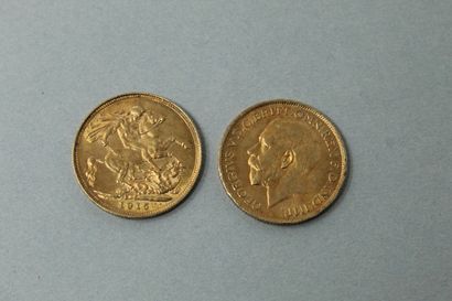 null Neuf souverains en or George V (1915 x 9)

TTB à SUP. 

Poids : 71.85 g.