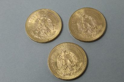 null Trois pièces en or de 50 pesos 

TTB. 

Poids : 125.01 g.