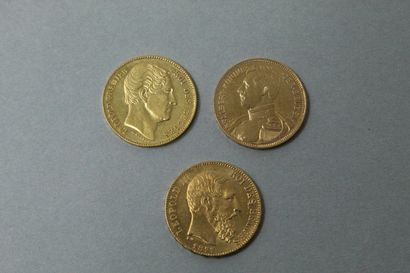null Lot de pièces d'or comprenant : 

3 Pièce en or de 20 Francs : Léopold Ier 1865,...
