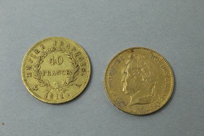 null Lot of five 40 franc gold coins including: 

- 4 x 40 francs Napoleon Head Laurel,...