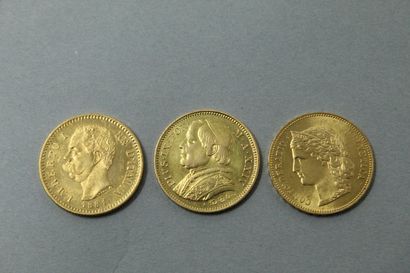 null Lot of gold coins including :

- 20 Swiss Francs 1896 B.

- 20 Lire Umberto...