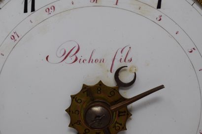 null BICHON FILS

Pendule capucine en laiton et bronze, cadran émaillé blanc signé,...