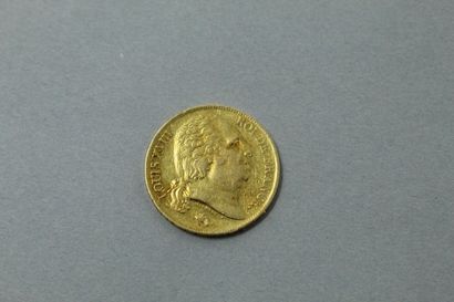 Pièce en or de 20 Francs Louis XVIII buste...