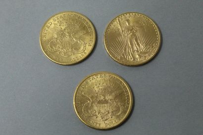 null Trois pièces en or de 20 dollars comprenant : 

- "Saint-Gaudens - Double Eagle"...