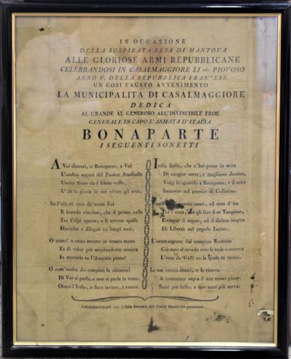 null Déclaration de la ville de Mantoue au Général Bonaparte sur tissus.

Annoté...