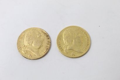 Lot of two 20 francs gold coins Louis XVIII...
