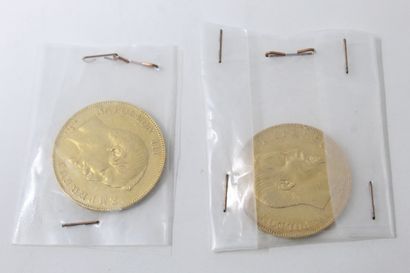 null Deux pièces en or de 50 francs Napoléon III tête nue (1856 A, 1858 BB)

TB à...