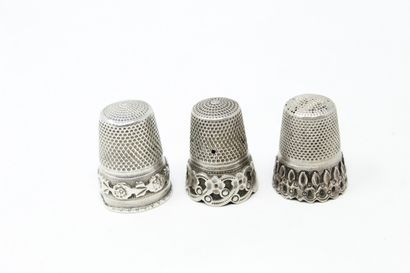 Three silver thimbles (Boar) the base with...