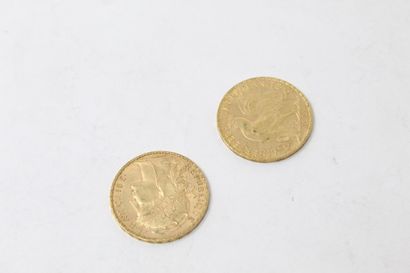 null Deux pièces en or de 20 Francs au Coq (1901)

TTB.

Poids : 12,90 g.