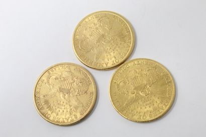 null Three $20 gold coins "Coronet Head Eagle" 1894 (San Francisco), 1898 (San Francisco),...