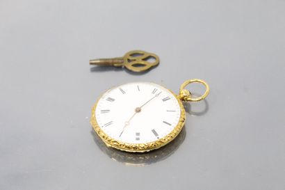 null Montre de gousset en or jaune 18k (750), cadran à fond blanc et chiffres romains....