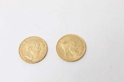 null Lot de deux pièces en or de 20 francs Léopold II grosse barbe (1867 & 1870)

TTB...