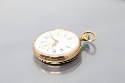 null Montre de gousset en or jaune 18K (750) cadran émaillé aux chiffres romains...