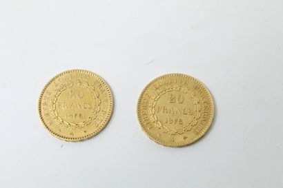 null Lot de 2 pièces en or jaune de 20 Francs Génie (1876 A ; 1878 A)

TTB à SUP....
