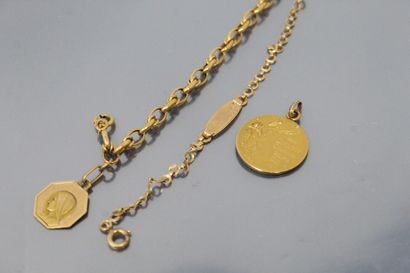 null Lot d'or jaune 18k (750) composé de débris de bracelet, médaillons, etc.

Poids...